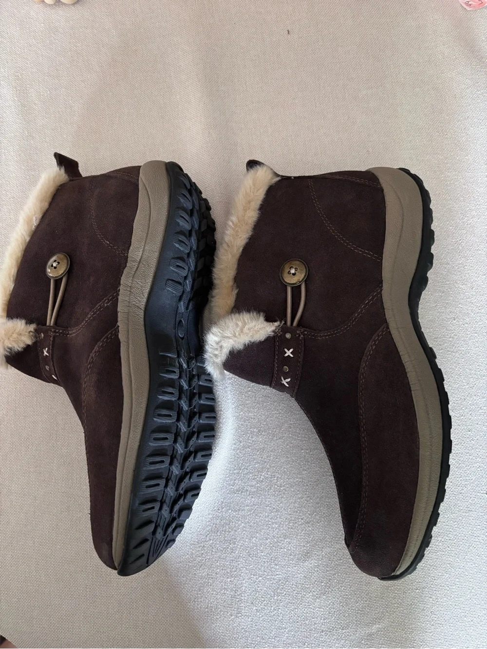 Easy Spirit Dark Brown Suede Faux Fur Slip-On Mules